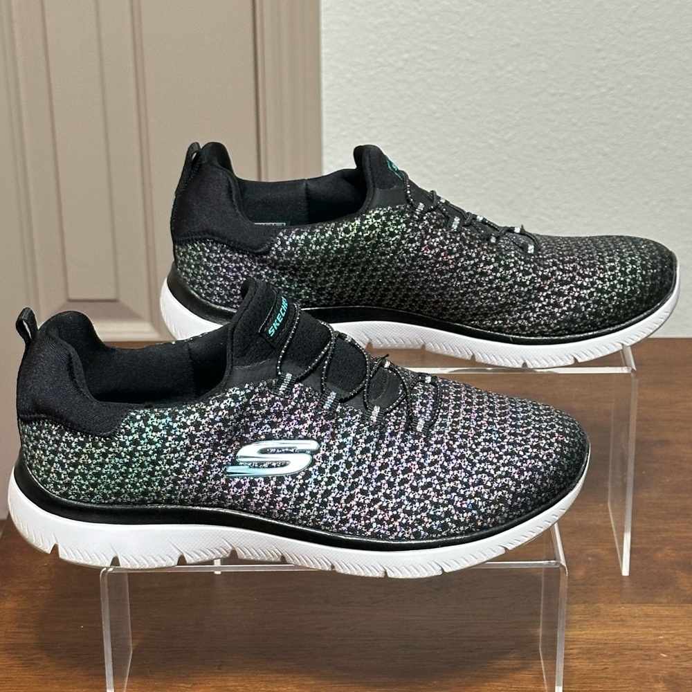 Skechers Women's Summits-Brilliant Shine Slip-in Cushioned Sneaker Black, 8.5W